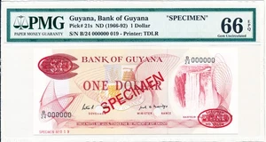 Bank of Guyana Guyana $1 ND(1966-92) Specimen PMG  66EPQ - Picture 1 of 2