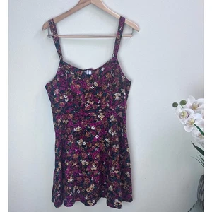 Vecchio mini abito donna blu navy senza maniche stampa floreale sexy babydoll extra large - Foto 1 di 8