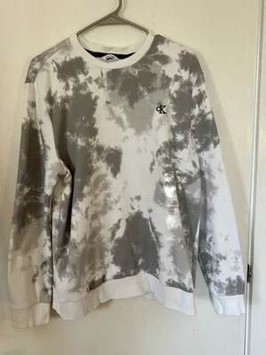 Sudadera de vellón blanca y gris tie-dye pulóver CK Calvin Klein para hombre talla grande Foto 1 de 4