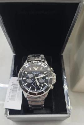 New EMPORIO ARMANI Stainless Steel AR11360 Silver Tone Black Dial 3 Days Express - Image 1 of 4