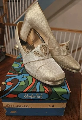 Zapatos de noche vintage de tacón alto para mujer Imperial dorado metálico años 60 9B con caja Foto 1 de 4