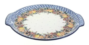 Bandeja redonda para servir Blue Rose Polish Pottery Harvest Bounty con asas - Imagen 1 de 1