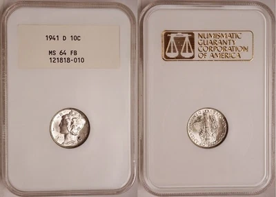 1941-D Mercury Dime NGC MS64FB Gen 2.1 White Label Old Holder w/Light Toning - Image 1 of 4
