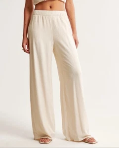 Abercrombie & Fitch Damen Pull-On Crinkle weites Bein Hose elfenbeinfarben Medium HOCH neu mit Etikett - Bild 1 von 11
