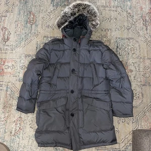 LANDS'END MENS GRAY DOWN PARKA HOODED COAT JACKET~L - Picture 1 of 14