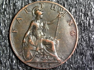 Gran Bretaña 1916 One Farthing - moneda extranjera, mundial KM#808.1 (z1037) Foto 1 de 2