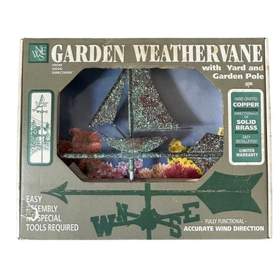 Vintage Good Directions Copper Sailboat Weathervane New in Box Perfect Patina - Image 1 of 4