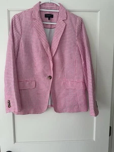 Talbots Pink/White Check Linen/Cotton Blazer Size 12 - Picture 1 of 5