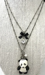 Betsy Johnston Necklace Panda, Bow, Rhienstone, Pearl & Station Beads - Picture 1 of 11