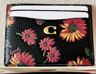 NUEVO CON ETIQUETAS ESTUCHE PARA TARJETAS COACH NEGRO/MULTI ESTAMPADO FLORAL CM520 Foto 1 de 4