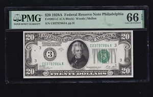 US 1928A $20 FRN Philadelphia Numeric '3' FR 2051-C PMG 66 EPQ (864) 1 -3 Consec - Picture 1 of 2