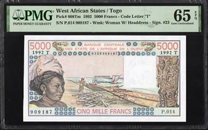 West African States Togo 5000 Francs P808Tm 1992 PMG65 Gem UNC EPQ BEAUTIFUL - Bild 1 von 2
