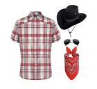 4 pièces chapeau de cow-boy costume adulte Med* Western, bandana, chemise et lunettes de soleil homme Med