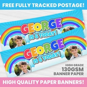 PERSONALISED RAINBOW PHOTO BIRTHDAY BANNER ANY NAME PARTY DECORATION - Picture 1 of 3