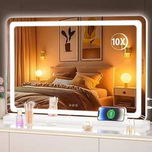 Vanity Mirror with Lights, 80x58cm LED Makeup Mirror with Dimmable 3 Modes White - Picture 1 of 8