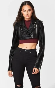 Women 100% Real  Leather Black  Cropped Jacket Short Casual Coat Cropped Top - Picture 1 of 4