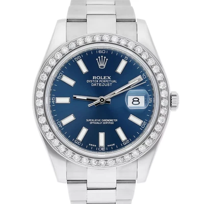 劳力士 Datejust II 41 毫米蓝色索引表盘钻石表圈钢牡蛎手表 116334 — 第 1/4 张图片