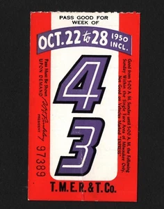 OPC 1950 T.M.E.R. & L. Co The Milwaukee Electric Railway & Light Ticket 45684 - Picture 1 of 1