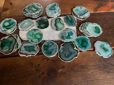 Verde Bianco Agata Argento Bordo, Gilded, Quarzo Premium Coasters (Set Di 4) - Immagine 1 di 4