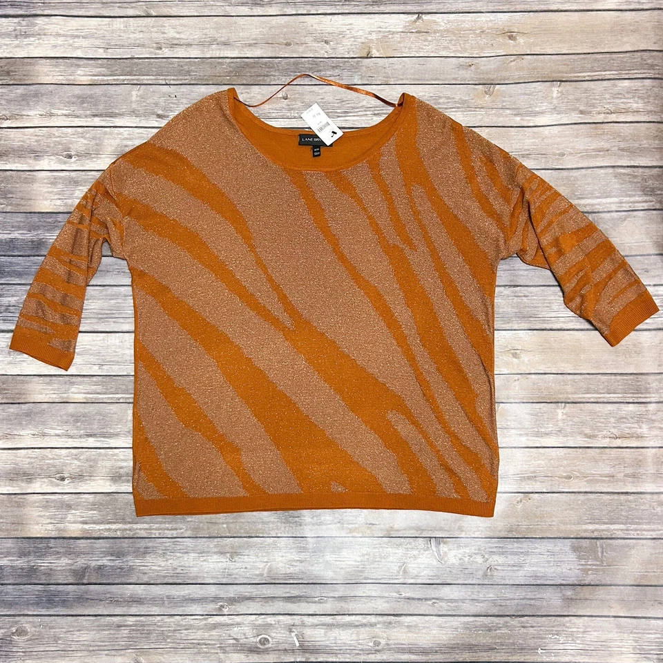 Lane Bryant сожгли оранжевый металлический блестящий трикотажа 3/4 рукав лодочкой новый с Ярлыками NOS 18 20 - Изображение 1 из 4