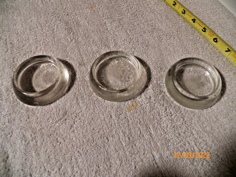 3 Vtg, "Anchor" Clear Glass Coasters Chair Table Couch Leg Floor Protectors 3" Cover