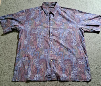 Camisa abotonada de cachemira manga corta azul púrpura de Tori Richards para hombre talla L Foto 1 de 4
