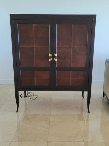 BARBARA BARRY BAKER FURNITURE FREE STANDING BAR WITH LEATHER PANEL DOORS Cover