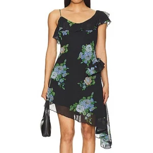 Free People Women's Size M Alma Floral Asymmetrical Dark Combo Midi Dress NEW - Picture 1 of 7
