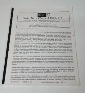 Force 12 Strike Force 3 Band C-3 Antenna Instruction Manual #133 - Afbeelding 1 van 5