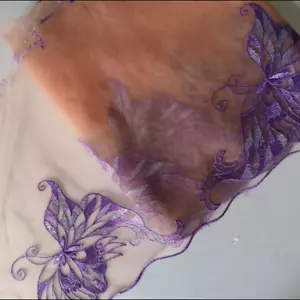 2 Yards 8" Wide Light peach Lace trim with Embroideries in Purple/silver tt039 - Picture 1 of 1