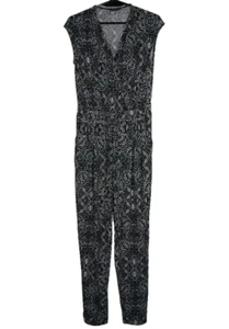 JACQUI E Jumpsuit Black & White Waist Tie Pockets Sleeveless Like New Size 10 - Picture 1 of 9