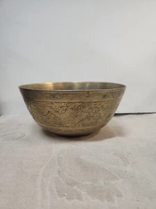 Chinese Bronze Singing Bowl, Hand Engraved Dragon Spun Cast  - Picture 1 of 7