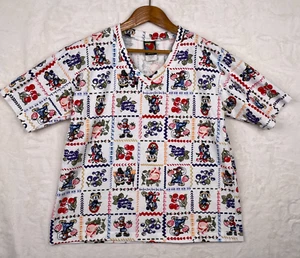 Vtg Mickey Mouse Scrub Top Sz Small Minnie Mickey Donald Fruit USA Jerry Leigh - Picture 1 of 11