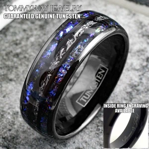 Anillo de tungsteno negro personalizado piedra arenisca azul y meteorito banda espacial galaxia - Imagen 1 de 9