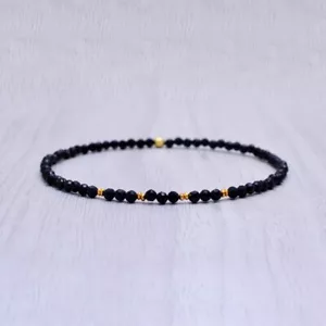 Bracciale Elasticizzato Nature Tormalina Nera Protegge Perline Tonde Sfaccettate 6-8'' - Foto 1 di 11