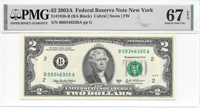 2003A New York $2 FRN (BA Block) PMG 67 EPQ Superb Gem Uncirculated - Image 1 of 4
