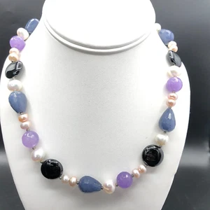 Alexander Kalifano Necklace Natural Gemstones Amethyst Genuine Pearl Choker - Picture 1 of 7
