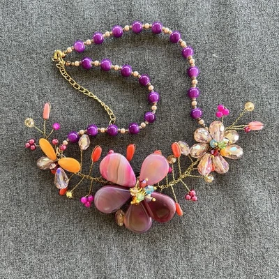 COLLAR FLORAL LUCITE Grueso Vintage Cristales Boho Chic 18” Ajustable Foto 1 de 4