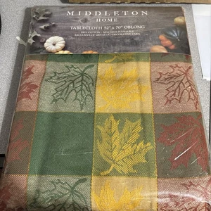 Middleton Home Fabric Tablecloth Fall Leaves 52x70 100% Cotton Metallic Yarn - Picture 1 of 5