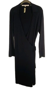 VTG New MAX STUDIO Wrap Cardigan Full Length Long Sleeve Large Ribbed Navy Slim - Picture 1 of 19