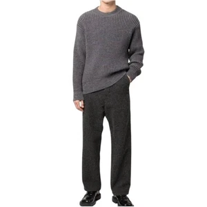 Vintage Eddie Bauer Sweater Men L Ribbed Knit Wool Cotton Crew Neck Marled Gray - Picture 1 of 12
