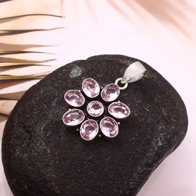 Colgante de plata esterlina 925 corte rosa topacio piedras preciosas hechas a mano joyería regalo Foto 1 de 3