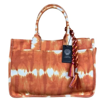 Vince Camuto Orla Canvas Tote Shoulder Bag Rusty Orange White Large NWT $138 - Image 1 of 4