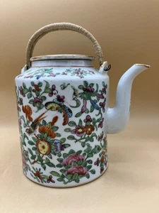 Antica teiera e coperchio porcellana rosa famiglia cinese dipinto a mano Cina - Foto 1 di 14