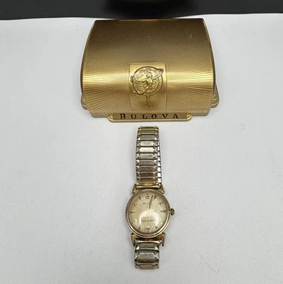 Gold Filled Bezel Bulova VTG Stainless Steel Back Wrist Watch PARTS OR REPAIR - Image 1 of 4