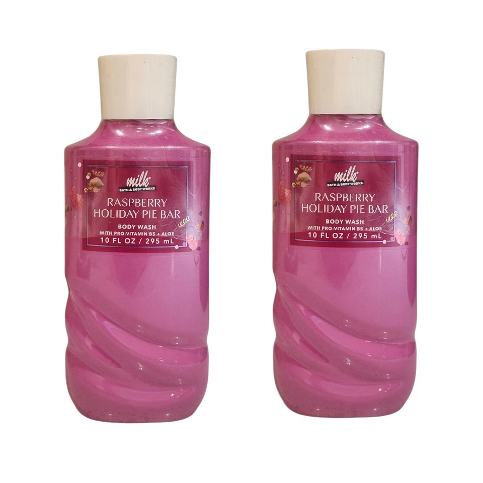 2 NEW Bath & Body Works Milk Bar Raspberry Holiday Pie Bar Body Wash Gel, 10 oz - Image 1 of 1