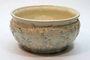 Glazed Off White with Bluish Accents Ceramic Floral Leaves Motif Bowl Home Decor - Picture 1 of 8