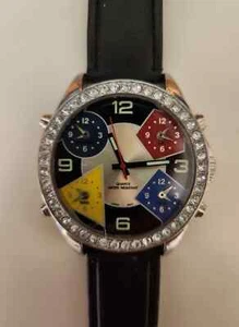 Abstract 5 Time Zones w/ Leather Band, Quartz Face, Stainless Steel - Picture 1 of 3