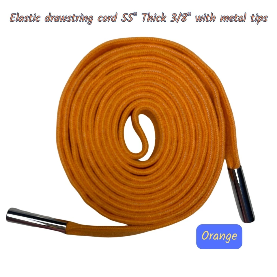 Flat drawstring cord replacement 55" Thick 3/8" with metal tips. Stretch cords - Image 1 of 4