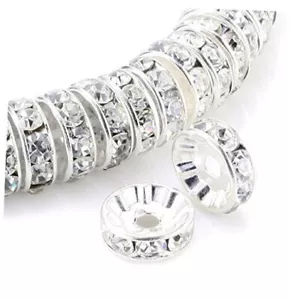 100Pcs Rondelle Spacer Beads Silver Plated Czech Crystal Rhinestone 8mm silver - Picture 1 of 7